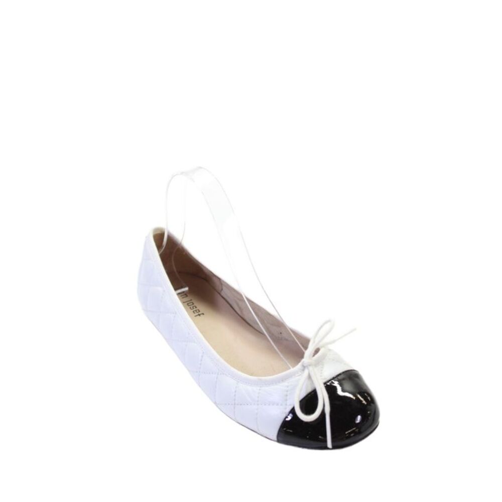 Jon Josef Womens Slip On Cap Toe Quilted Ballet Flats White Leather Size 8M